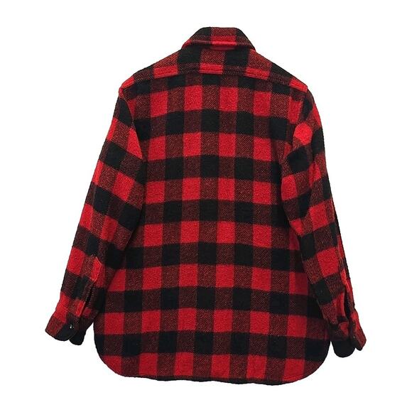 Vtg Sears Roebuck Mens Wool Blend Buffalo Plaid Flannel Sz 14-S-14½ USA Made Red - Picture 2 of 6